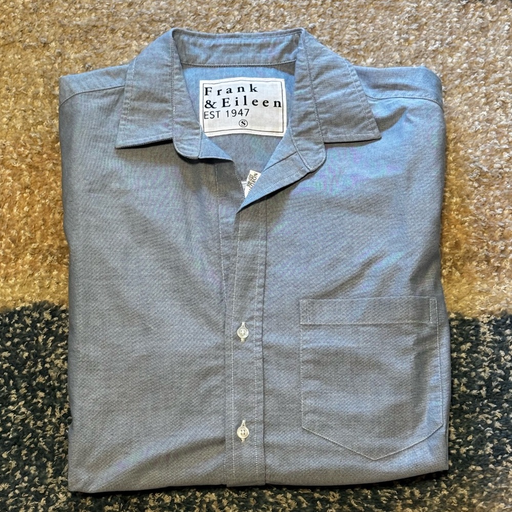 NEW Frank & Eileen Boyfriend Cotton Button-Up Shirt in Grey Oxford - Picture 4 of 5